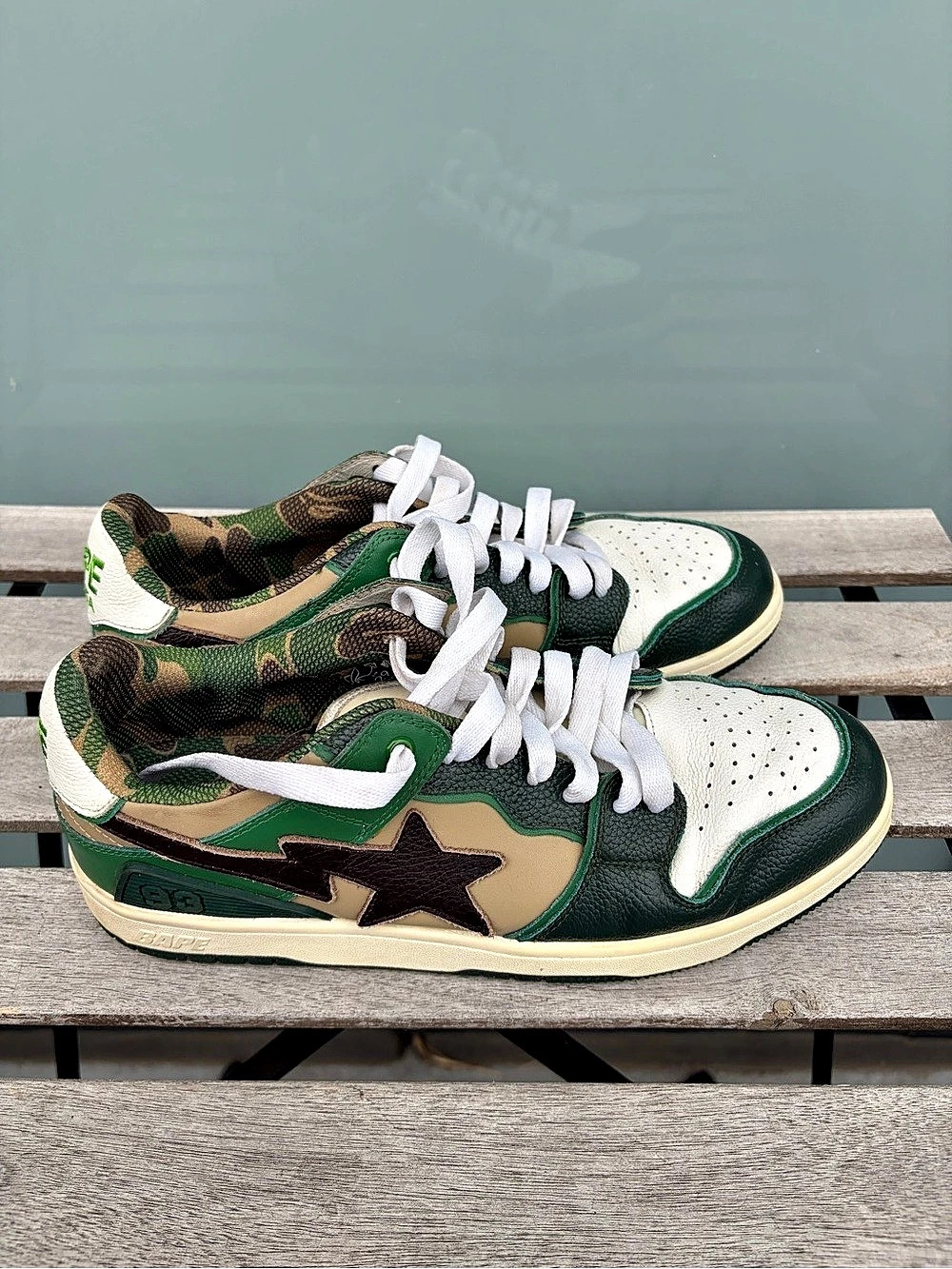 BAPE STA Camo Green & White Sneakers US 11